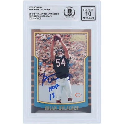 Brian Urlacher Chicago Bears Autographed 2000 Bowman Series 1 #178 Beckett Fanatics Witnessed Authenticated 10 Rookie Card with "HOF 18" Inscription
