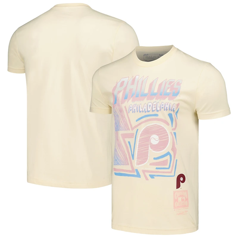 Men's Mitchell & Ness Cream Philadelphia Phillies Cooperstown Collection Sidewalk Sketch T-Shirt