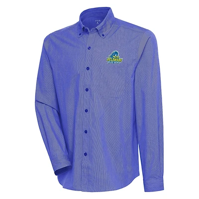 Men's Antigua Royal/White Delaware Fightin' Blue Hens Compression Long Sleeve Button-Down Shirt