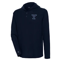 Men's Antigua Navy Yale Bulldogs Strong Hold Long Sleeve Henley Hoodie T-Shirt