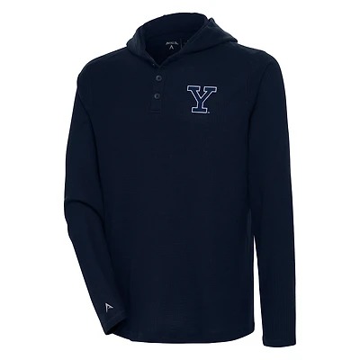 Men's Antigua Navy Yale Bulldogs Strong Hold Long Sleeve Henley Hoodie T-Shirt