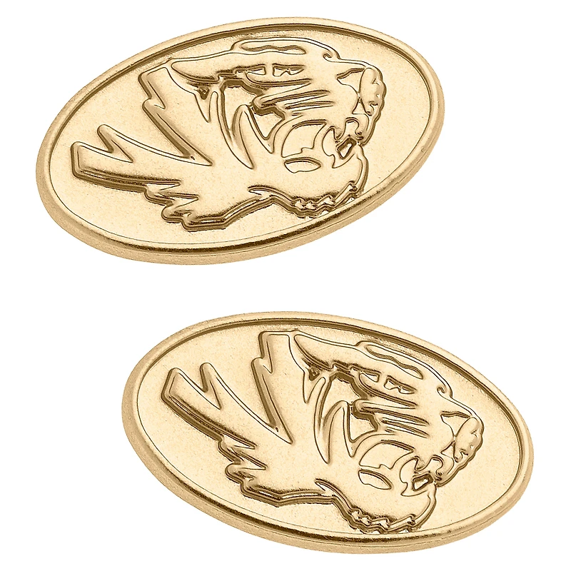Women's CANVAS Style Missouri Tigers 24K Gold Plated Stud Earrings