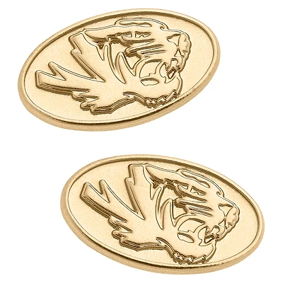 Women's CANVAS Style Missouri Tigers 24K Gold Plated Stud Earrings