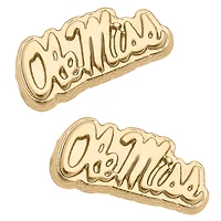Women's CANVAS Style Ole Miss Rebels 24K Gold Plated Stud Earrings
