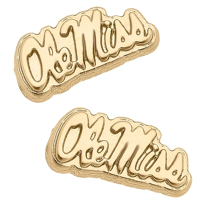 Women's CANVAS Style Ole Miss Rebels 24K Gold Plated Stud Earrings