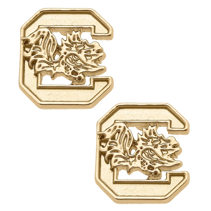 Women's CANVAS Style South Carolina Gamecocks 24K Gold Plated Stud Earrings