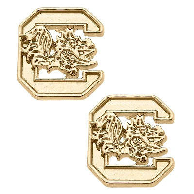Women's CANVAS Style South Carolina Gamecocks 24K Gold Plated Stud Earrings