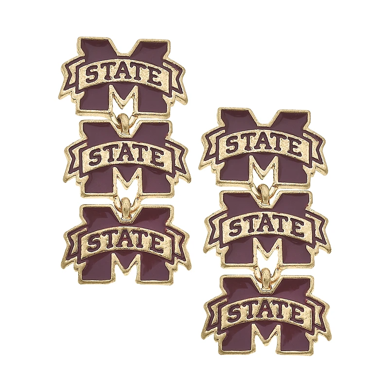 Women's CANVAS Style Mississippi State Bulldogs Triple Drop Enamel Earrings