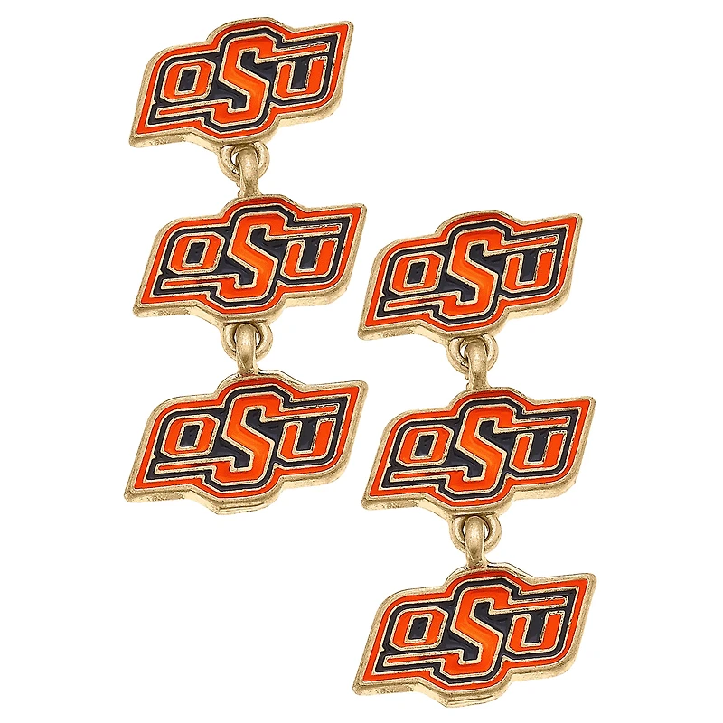 Women's CANVAS Style Oklahoma State Cowboys Triple Drop Enamel Earrings