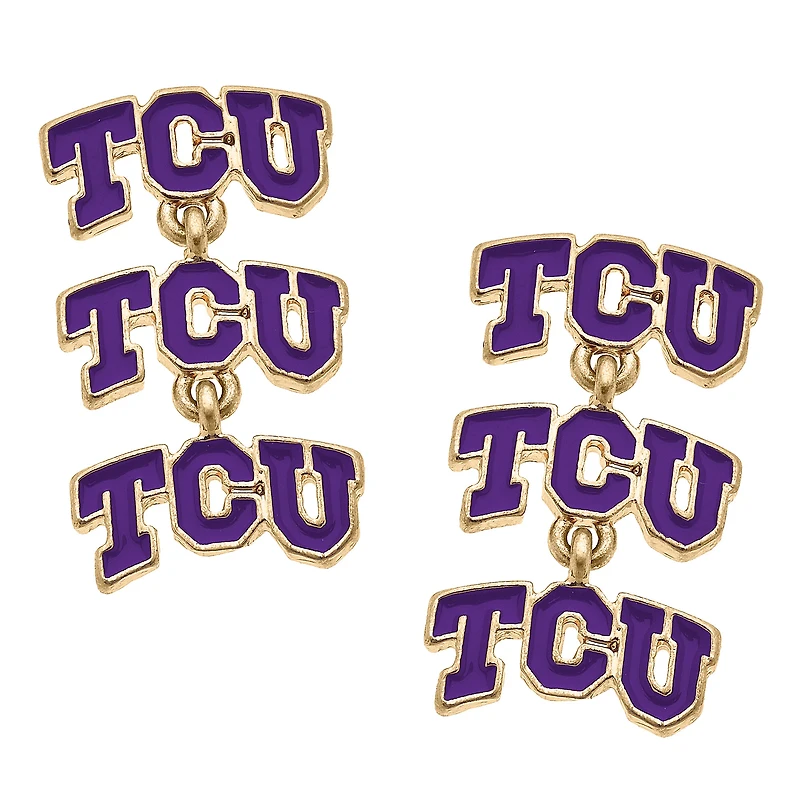 Women's CANVAS Style TCU Horned Frogs Triple Drop Enamel Earrings