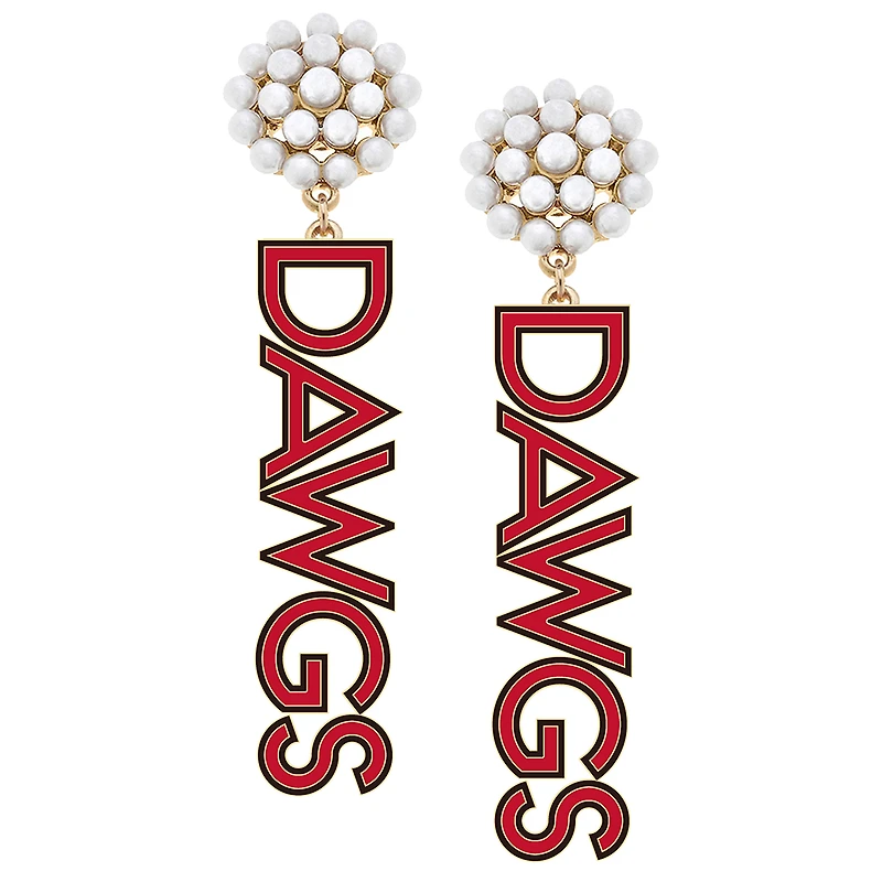 Women' CANVAS Style Georgia Bulldogs Pearl Cluster Outline Enamel Drop Earrings