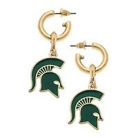 Women' CANVAS Style Michigan State Spartans Enamel Drop Hoop Earrings