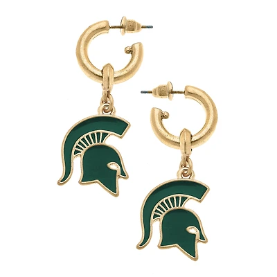 Women' CANVAS Style Michigan State Spartans Enamel Drop Hoop Earrings