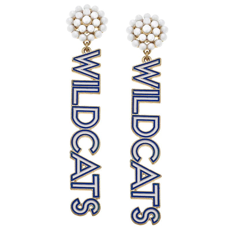 Women' CANVAS Style Kentucky Wildcats Pearl Cluster Outline Enamel Drop Earrings