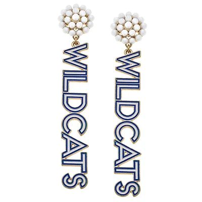 Women' CANVAS Style Kentucky Wildcats Pearl Cluster Outline Enamel Drop Earrings