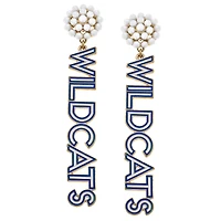 Women' CANVAS Style Kentucky Wildcats Pearl Cluster Outline Enamel Drop Earrings