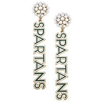 Women' CANVAS Style Michigan State Spartans Pearl Cluster Outline Enamel Drop Earrings