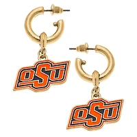Women' CANVAS Style Oklahoma State Cowboys Enamel Drop Hoop Earrings