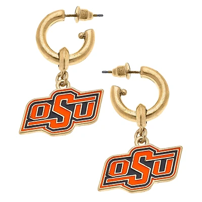 Women' CANVAS Style Oklahoma State Cowboys Enamel Drop Hoop Earrings