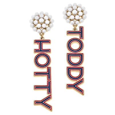 Women' CANVAS Style Ole Miss Rebels Pearl Cluster Outline Enamel Drop Earrings