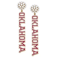 Women' CANVAS Style Oklahoma Sooners Pearl Cluster Outline Enamel Drop Earrings