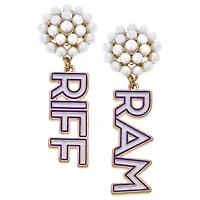 Women' CANVAS Style TCU Horned Frogs Pearl Cluster Outline Enamel Drop Earrings