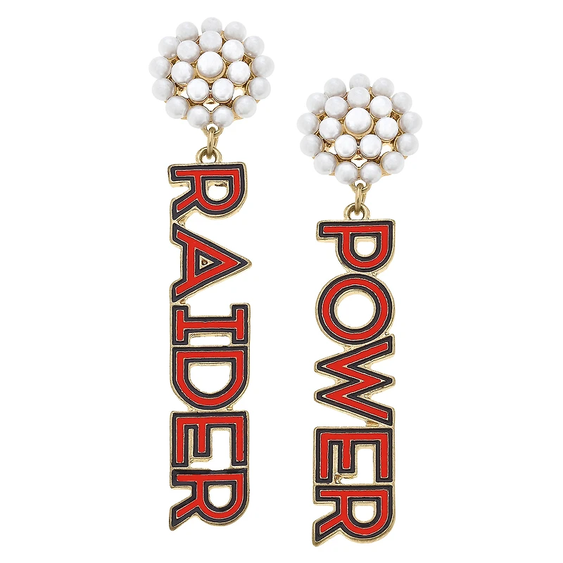 Women' CANVAS Style Texas Tech Red Raiders Pearl Cluster Outline Enamel Drop Earrings