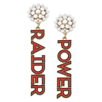 Women' CANVAS Style Texas Tech Red Raiders Pearl Cluster Outline Enamel Drop Earrings