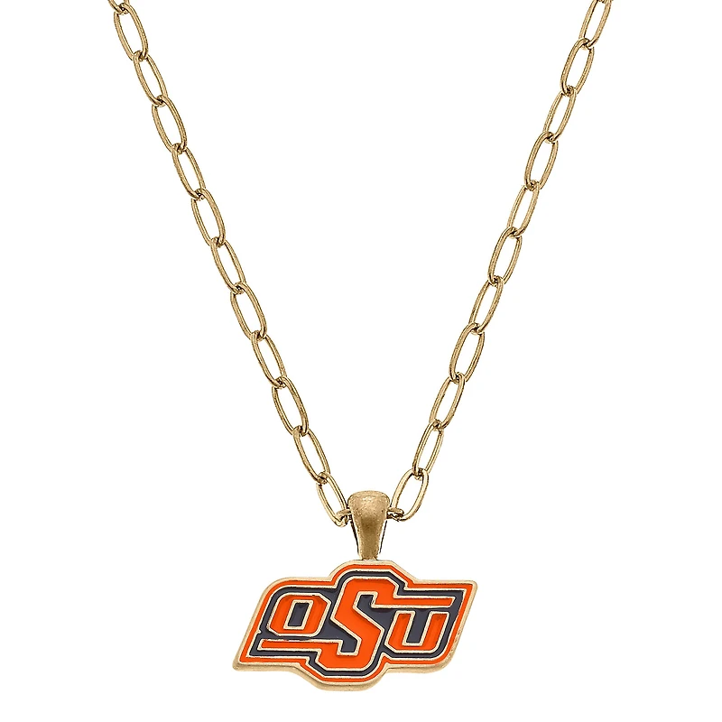 Women' CANVAS Style Oklahoma State Cowboys Enamel Pendant Necklace