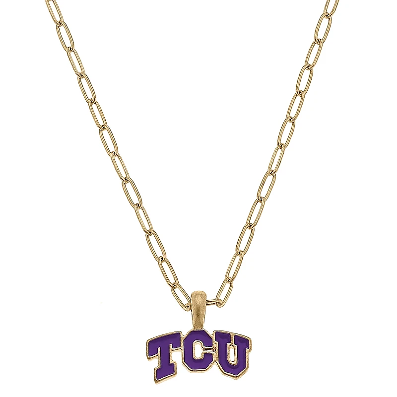 Women' CANVAS Style TCU Horned Frogs Enamel Pendant Necklace