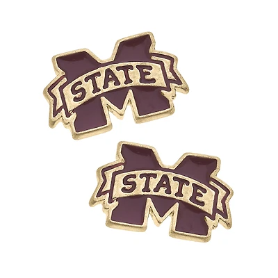Women' CANVAS Style Mississippi State Bulldogs Enamel Stud Earrings