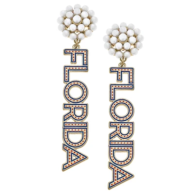 Women' CANVAS Style Florida Gators Pearl Cluster Dotted Enamel Drop Earrings