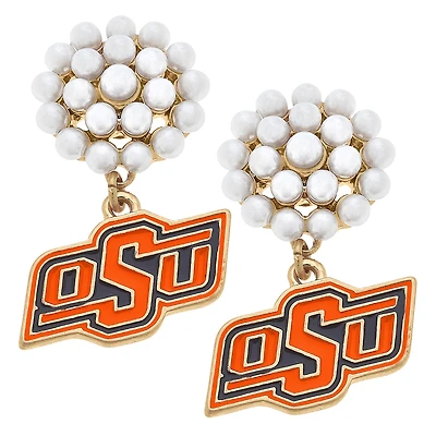 Women' CANVAS Style Oklahoma State Cowboys Pearl Cluster Enamel Drop Earrings