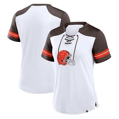 Women's Fanatics White/Brown Cleveland Browns Foiled Primary Lace-Up T-Shirt