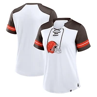 Women's Fanatics White/Brown Cleveland Browns Foiled Primary Lace-Up T-Shirt