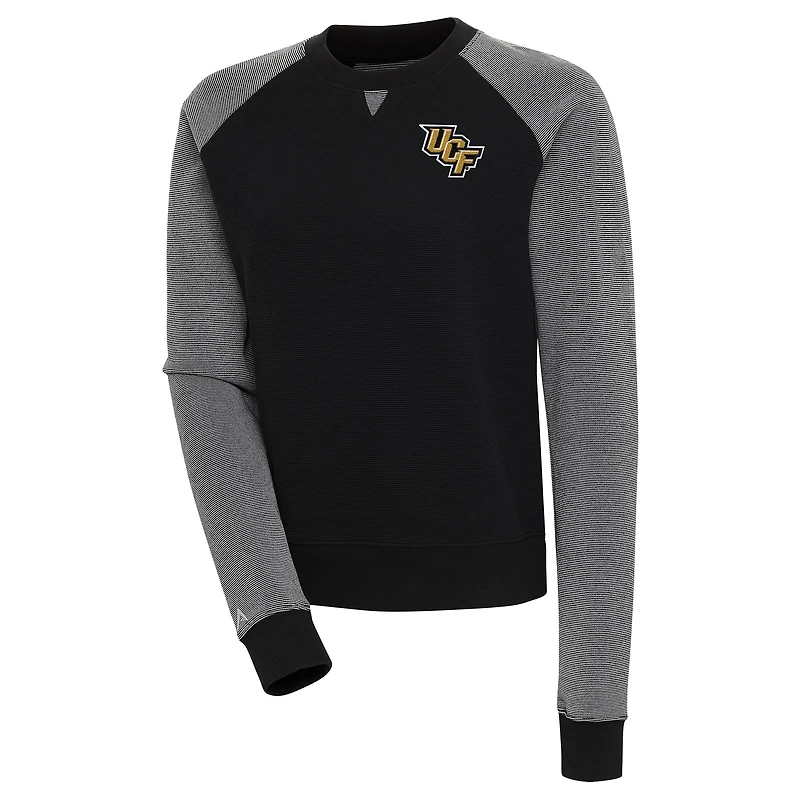 Women's Antigua  Black/White UCF Knights Flier Bunker Tri-Blend Pullover Sweatshirt