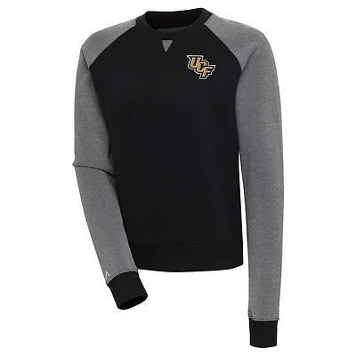 Women's Antigua  Black/White UCF Knights Flier Bunker Tri-Blend Pullover Sweatshirt