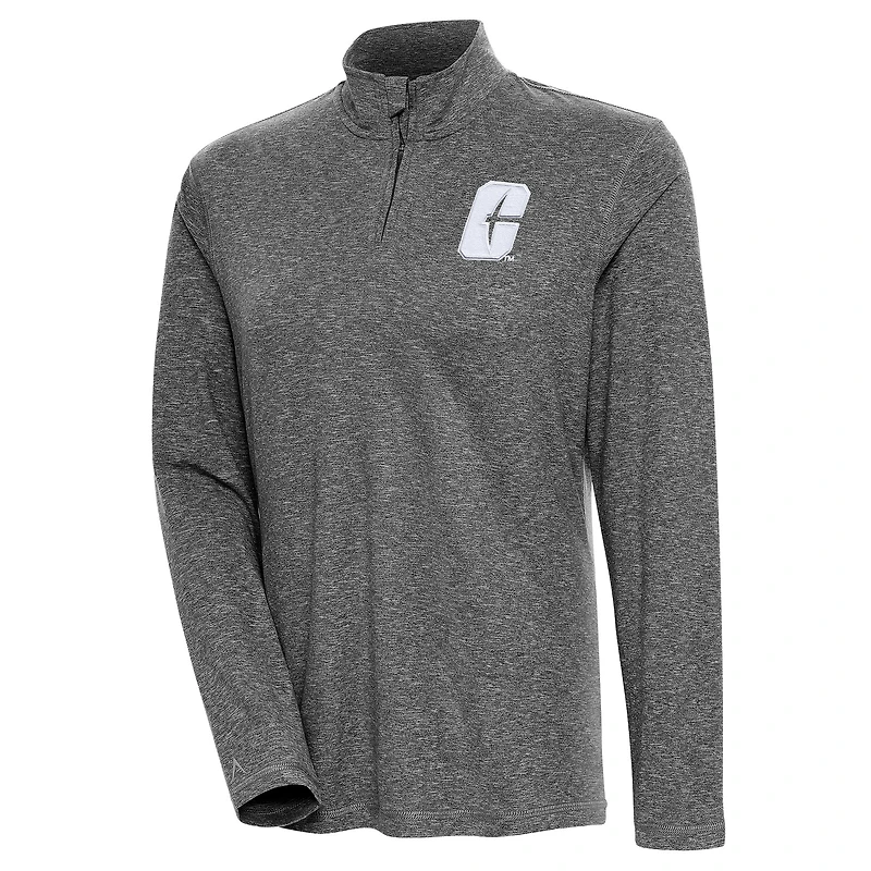 Women's Antigua  Heather Black Charlotte 49ers Confront Quarter-Zip Pullover Top