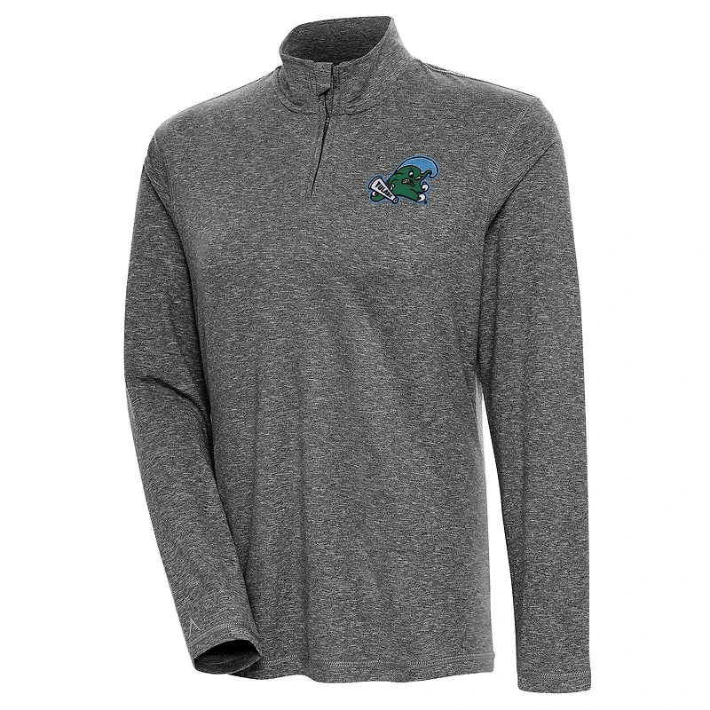 Women's Antigua  Heather Black Tulane Green Wave Confront Quarter-Zip Pullover Top