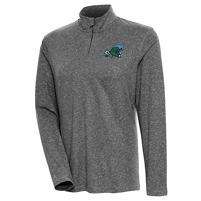 Women's Antigua  Heather Black Tulane Green Wave Confront Quarter-Zip Pullover Top