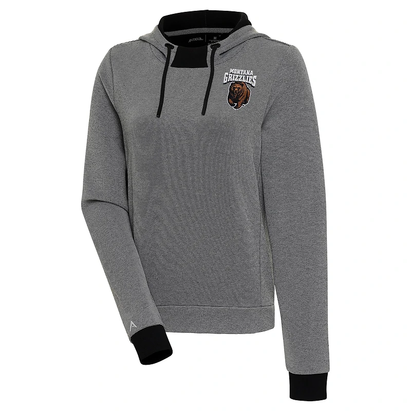 Women's Antigua  Black/White Montana Grizzlies Axe Bunker Tri-Blend Pullover Hoodie