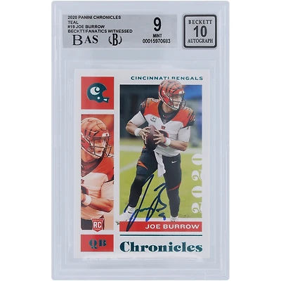 Joe Burrow Cincinnati Bengals Autographed 2020 Panini Chronicles Teal #19 Beckett Fanatics Witnessed Authenticated 9/10 Rookie Card - 9.5,9.5,9,8.5 Subgrades