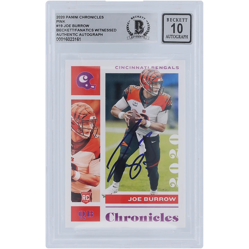 Joe Burrow Cincinnati Bengals Autographed 2020 Panini Chronicles Pink #19 Beckett Fanatics Witnessed Authenticated 10 Rookie Card