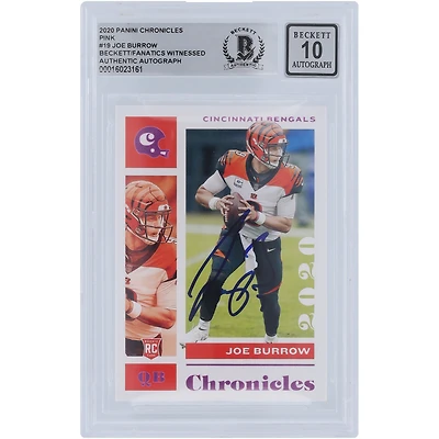 Joe Burrow Cincinnati Bengals Autographed 2020 Panini Chronicles Pink #19 Beckett Fanatics Witnessed Authenticated 10 Rookie Card