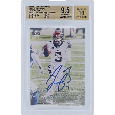 Joe Burrow Cincinnati Bengals Autographed 2020 Panini Luminance #201 Beckett Fanatics Witnessed Authenticated 9.5/10 Rookie Card - 9.5,9.5,9.5,10 Subgrades