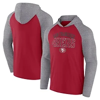 Men's Fanatics Heather Gray/Scarlet San Francisco 49ers Be Legendary Transitional Raglan Long Sleeve Hooded T-Shirt