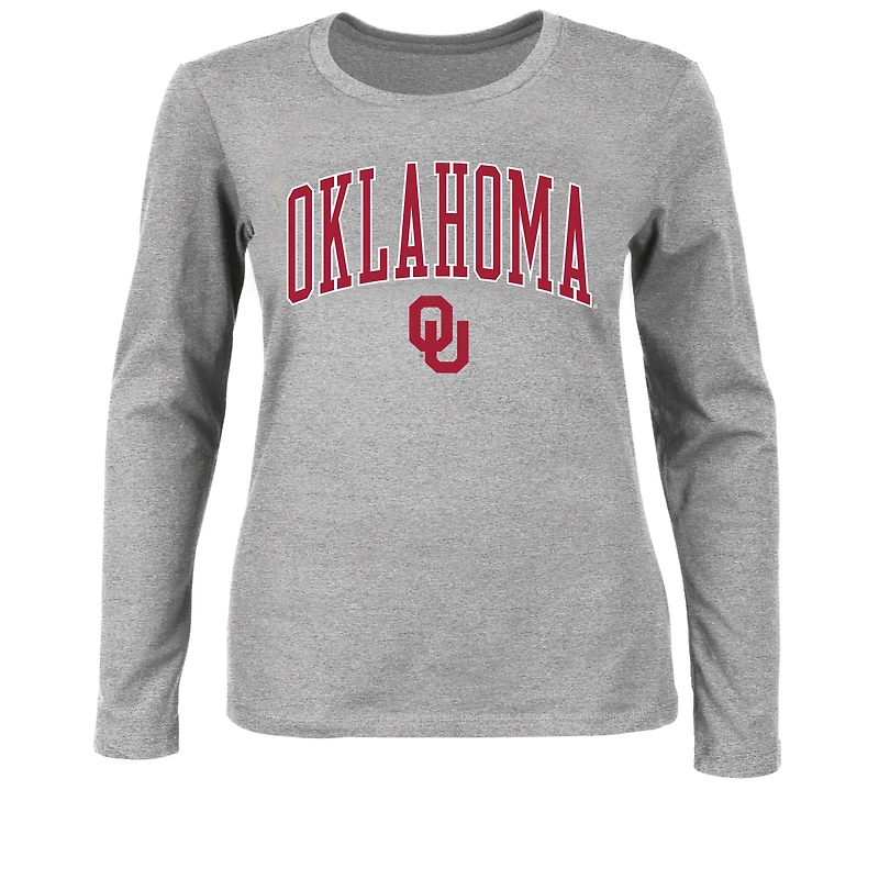 Women's Profile Gray Oklahoma Sooners Plus Size Arch Over Logo Scoop Neck Long Sleeve T-Shirt