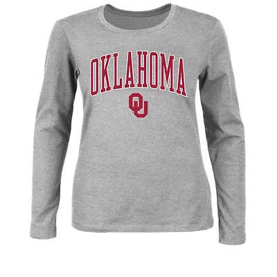 Women's Profile Gray Oklahoma Sooners Plus Size Arch Over Logo Scoop Neck Long Sleeve T-Shirt