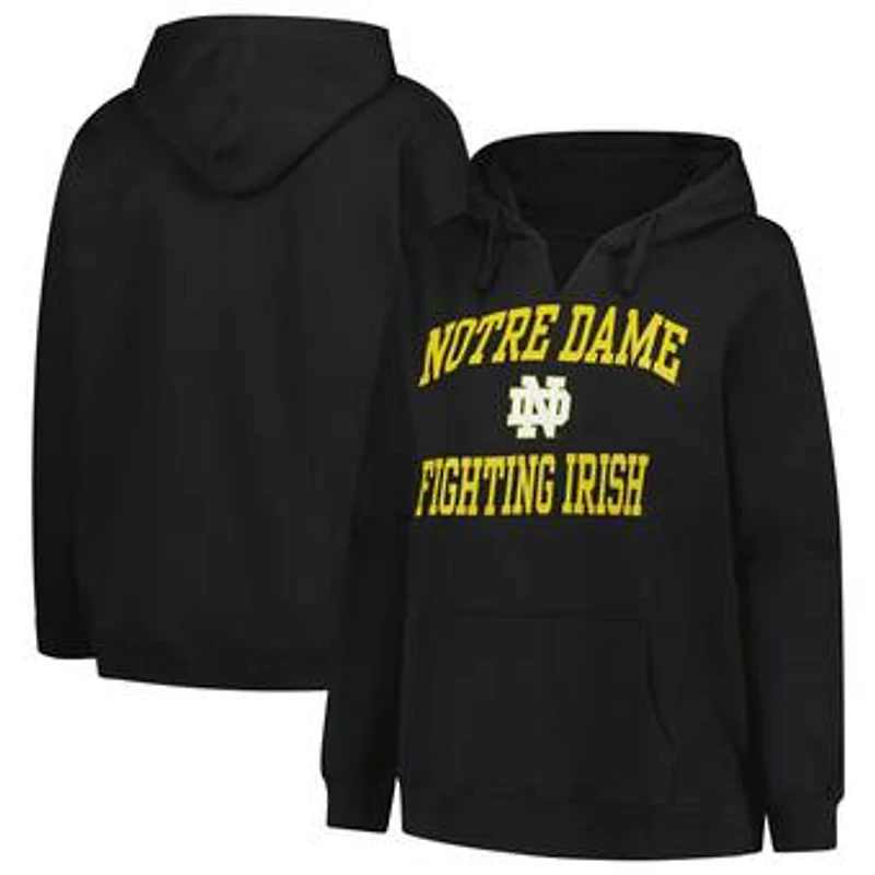 Women's Champion Black Notre Dame Fighting Irish Plus Size Heart & Soul Notch Neck Pullover