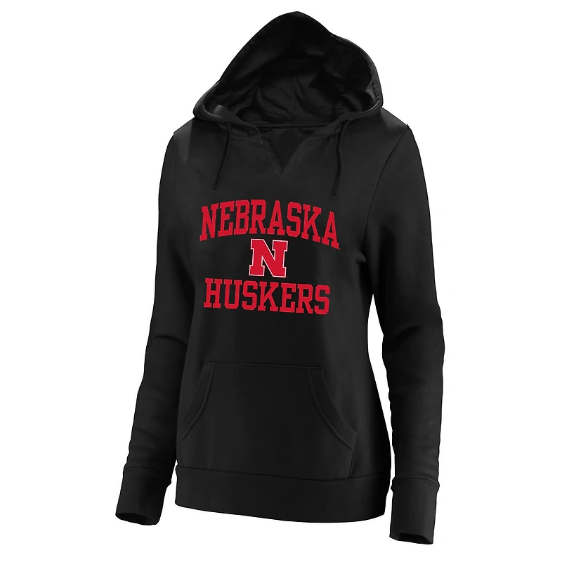 Women's Champion Black Nebraska Huskers Plus Size Heart & Soul Notch Neck Pullover